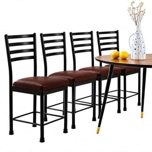Image of Zidle Asphalt Dining Visitor Velvet seat Cushion Chair for Living Room | Cafe | Home | Restaurant |Powder Coated Metal Legs (4, Brown Leatherette, Black Coated Frame)