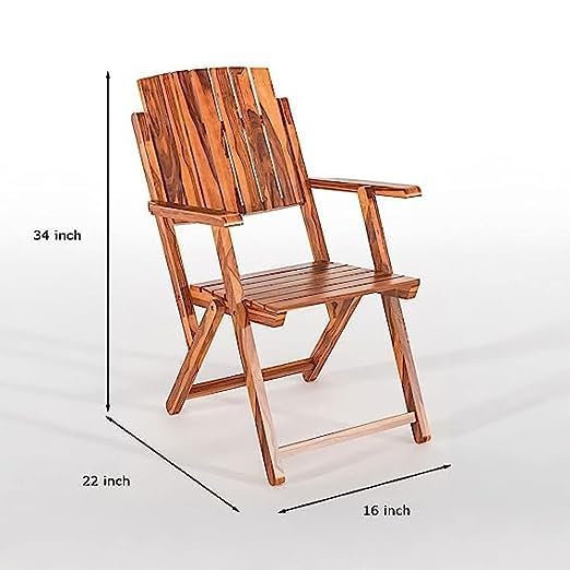 Image of Sheesham Wooden Brown Color Portable Foldable 4 Seater Chair with Table Set Outdoor Balcony Garden Coffee Table Set Furniture with 1 Table and 4 Chairs Set