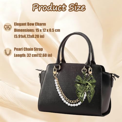 Leopard Bow keychain with Dual Pearl Chain bagchain Ribbon Purse Extender Chains for Women Handbag Accessories - Image 3