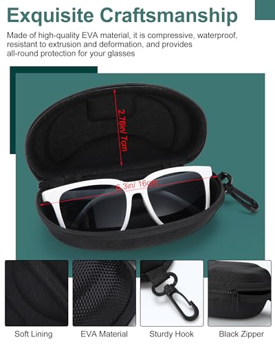 Image of Leumoi 12 Pieces Sunglasses Case Sunglasses Zipper Hard Shell, Portable Travel Eyeglasses Cases Sports Glasses Safety Storage Holder Bulk with Plastic Zipper and Hook for Men and Women Black