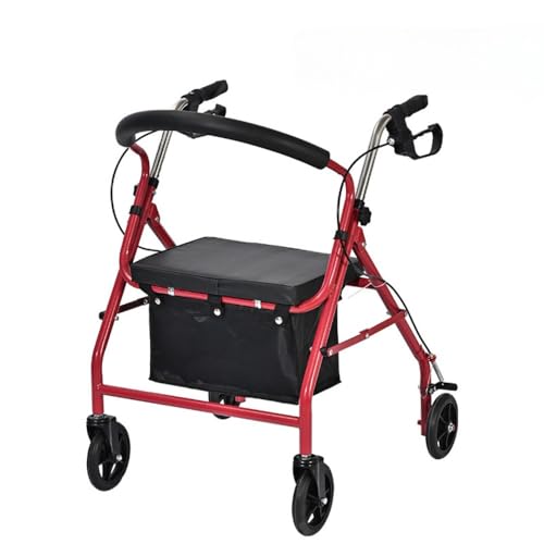 Fiegcit シシルバーカー 歩行車 アシストウォーカー 歩行補助カート 介護 四輪歩行車 多機能椅子 折りたたみ 高さ調節可 軽量 簡単組立 ブレーキ付き 室内室外兼用 高齢者 歩行補助 荷物 介護 老人 歩行車 敬老の日 (レッド,バッグ)