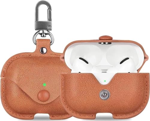 Image of Like Star AirPod Pro /Pro2 Case Leather Protective Case Cover Shockproof with Loss Prevention Clip for Apple Air-Pods Pro /Pro2 Wireless Charging Case (Brown)