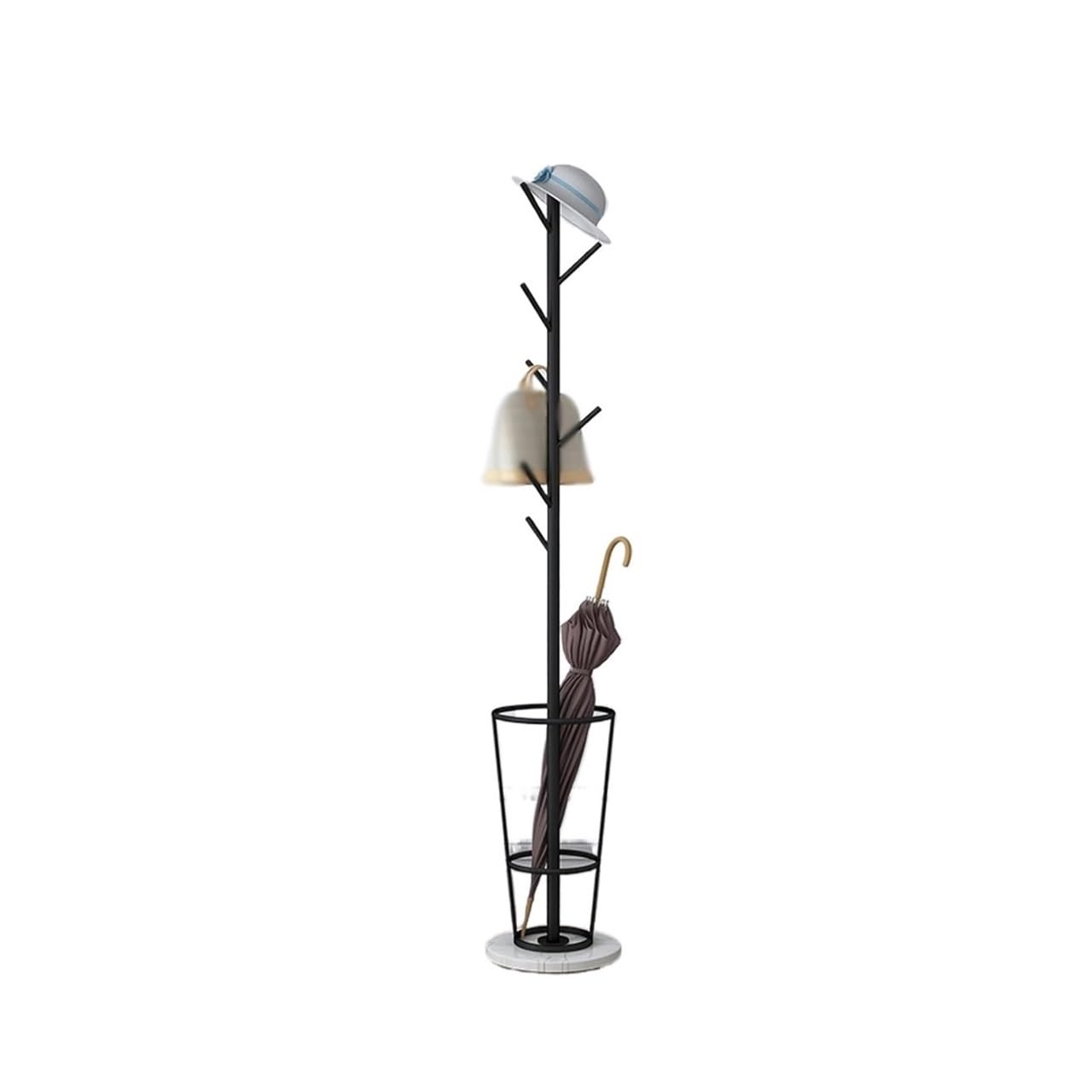 DFHS46JK Hat Rack Metal Coat Rack With Umbrella Stand, Entryway With Marble Base, Multiple Hooks For, Bedroom for Office(Black)