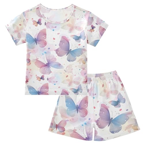 ALAZA Beautiful Butterfly Painting Pajamas Set Short Sleeve Cotton Sleepwear Summer Pjs 2 Piece 5-14Y
