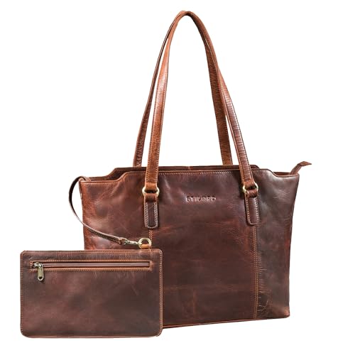 Sac à main en cuir grand format STILORD Livia chic et son portefeuille cognac assorti