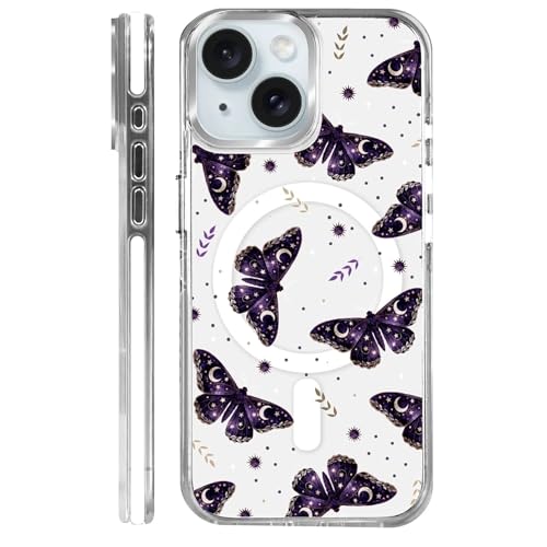 Coque iPhone 15 MagSafe anti-chute transparente rigide motif papillon