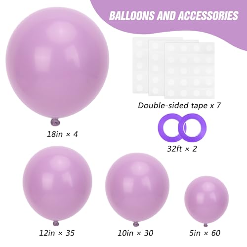 Image of RUBFAC Dusty Purple Balloons 129pcs Different Sizes Pack of 18 12 10 5 Inch, Latex Light Lavender Lilac Balloon Garland Arch Kit for Wedding Baby Shower Gender Reveal Birthday Party Decorations