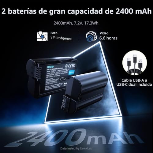 Batería EN-EL15C USB-C de 2400 mAh con decodificación total llano para cámaras Nikon 3