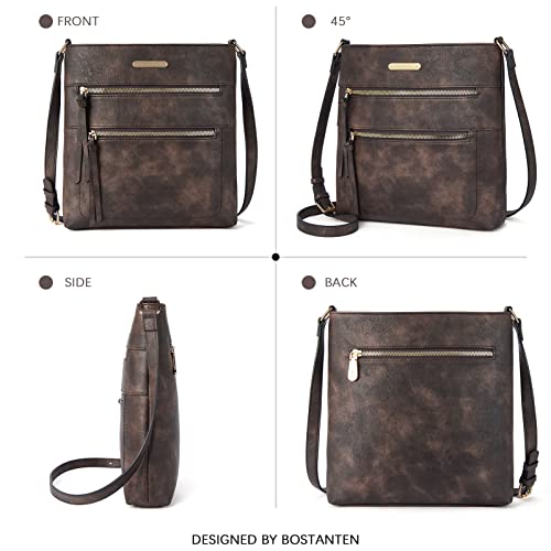Bostanten Crossbody Bags Purses For Women Trendy Soft Leather Shoulder Handbags With Adjustable Strap Zipper Pocket Medium Retro Coffee #TOP6