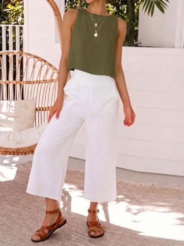 Image of IDEALSANXUN Womens Linen Crop Tank Tops 2026 Spring Summer Sleeveless Tops