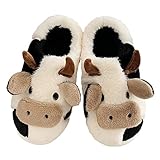 GULAKY Cow Slippers for Women Fuzzy Cute Kawaii Shoes Super Warm Soft Sole Non-slip Lightweight,Winter,36.37