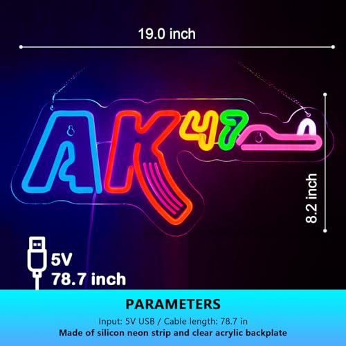 Image of AK47 Neon Sign Rifle Neon Sign for Wall Decor Gun USB Dimmable LED Neon Lights for Boys Girls Room Gameroom Holiday Birthday Christmas Gift