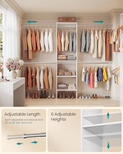 Image of SONGMICS Closet System, Customizable Walk-In Closet Organizer System with Adjustable Hanging Rods and Storage Shelves, White, Fits Spaces 4-9.6 ft URGR040WZ01S