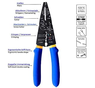 S&R Pinza Spelafili Crimpatrice Professionale 21 cm per Cavi Coassiali/Pinza Elettricista multifunzione: Taglio - Strippaggio - Crimpatura