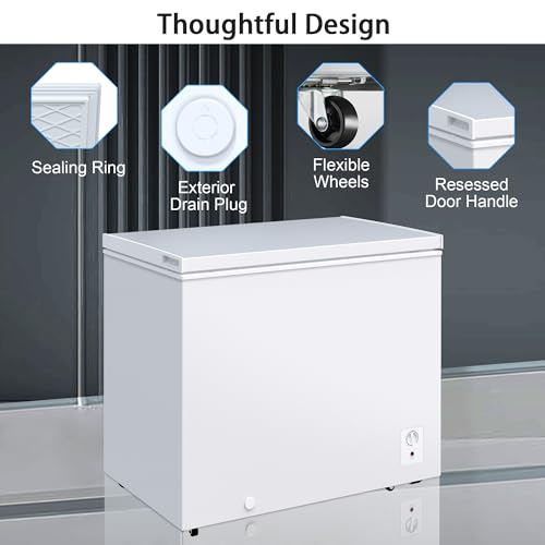 Image of Large Chest Freezer, 10 Cu.Ft Commercial Deep Freezer with 8 Level Adjustable Temperature(-11.2F to 10.4F), Energy Saving Freezer with Removable Basket, Universal Wheels, White