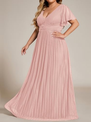 Image of Ever-Pretty Women's Plus Size Glitter Formal Dresses for Curvy Women A Line V Neck Gala Mother of Bride Dress Evening Gown