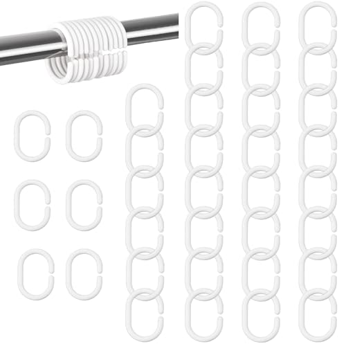 LIANRISES 36 Piezas Anillos de Cortina de Ducha, Anillas para Cortinas Plástico de C, Shower Rings, Anillo Cortina Deslizante Blancos, Adecuados para Las Barra de Ducha, Baños, Cocina, C-Ring Gancho