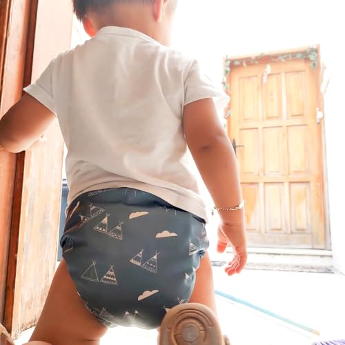 Image of Mama Koala 3.0 Pocket Cloth Diapers for Babies with AWJ Lining, 6 Pack with 6 5-Layer Natural Cloth Diaper Inserts - Reusable and Washable Pocket Diapers(A-The Gray Sky)