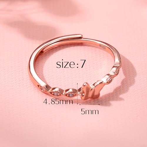 Sterling Silver Butterfly Rings for Women Adjustable Promise Rings for Women,Cubic Zirconia Twist Dainty Ring Minimalist Open Finger Rings Rose Gold2
