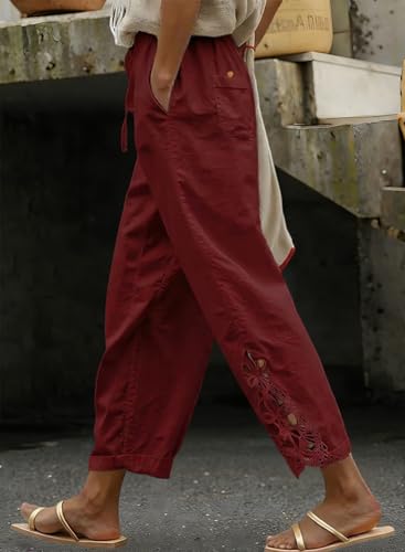 Image of Acelitt Women Casual Lightweight Drawstring Elastic Waist Pants with Pockets, S-XXL