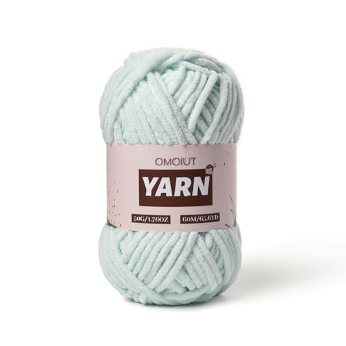 Image of Plush Chenille Chunky Crochet Yarn - Baby Yarn for Crocheting Soft - Velvet Yarns Knitting for Blankets Crafts - Fluffy Amigurumi Yarns 50g / 65.6yd (Pale Cyan)
