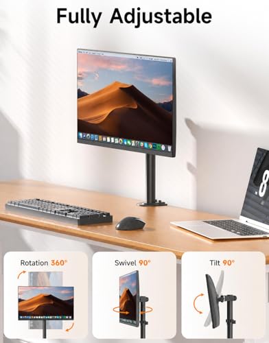 Image of STAR WORK Black Arm Monitor Mount for 13-32 inch Screen, Heavy Duty Alloy Steel Stand, Full Motion 360 Rotate, Tilt & Swivel, Height Adjustable with Cable Clips (Single Adjustable Black Monitor Arm)