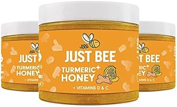 Just Bee Turmeric + Honey (3 x 260g) | Turmeric Extract, Vitamins D & C | Pure Honey with Turmeric, Vitamins D & C | Daily Support for Bones, Joints & Immune Health | Blended in the UK