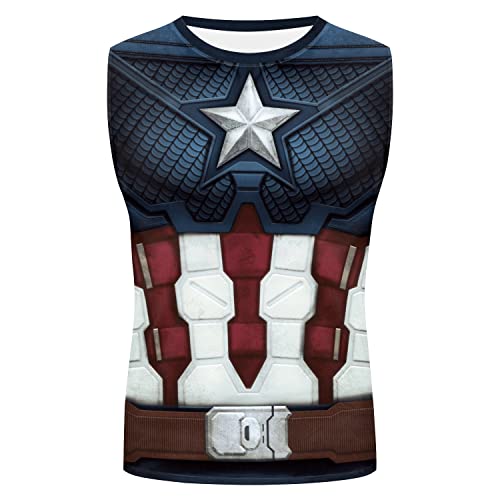 Spiderman Captain America Men's Superhero Compression Shirts Tank Tops Sleeveless Workout Athletic Running Dry Fit Tops