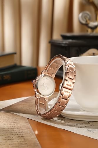 Image of London Fog Crescent Collection Analog Quartz Watch for Women - Round Textured Dial, Crystal-Studded, Diamond-Style Hour Markers, Stainless Steel Strap - LFW20005