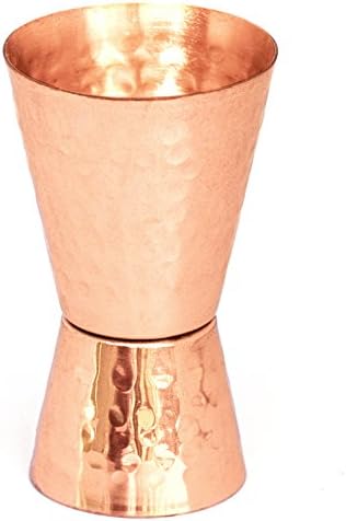 Copper jigger lacquered for the shine and to prevent tarnish. - Double 1oz/2oz copper measuring jigger for cocktail mixing. - Solid hammered copper 22G copper. - Copper shot glass for Moscow mule.