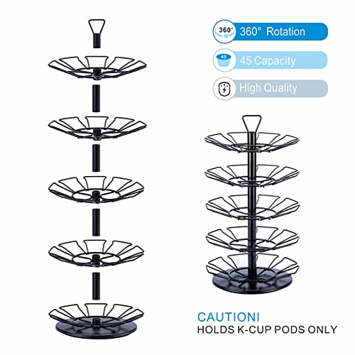 Zcdcp K Cup Holder, Keurig Coffee Pods Carousel With 360 Degree Rotation, 5 Tiers Coffee Pods Storage Carousel Holder For 45 Pods, Matte Black #TOP1