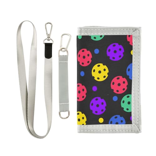 JHKKU Pickleball Balls Trifold Wallets for Kids Boys Girls, Outdoor Sports Wallet for Teen, with Zipper Coin Pocket Novelty Purse