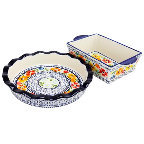 Image of Gibson Luxembourg 10.5 inch Pie Dish and 10 inch Bakeware set in stoneware