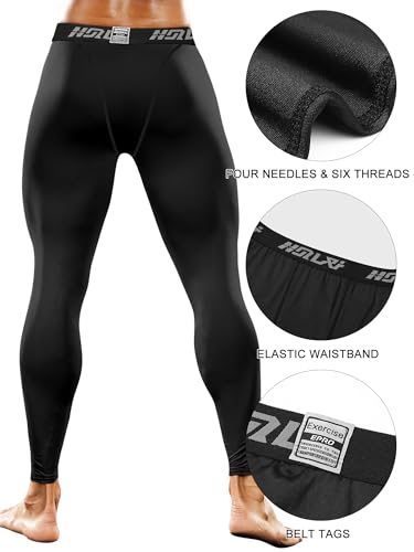 Holure 3 Pack Men's Compression Pants, Athletic Workout Running Leggings for Men, Sports Base Layer Thermal Tights Black/Black/White 04 2XL - Image 3