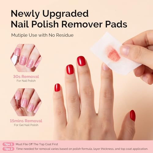 Image of MelodySusie Nail Polish Remover Pads, 200 PCS Acetone Large Size Individually Wrapped Wet Wipes Rapid Gel Polish Removal Portable Travel Kit for Home Professional Use