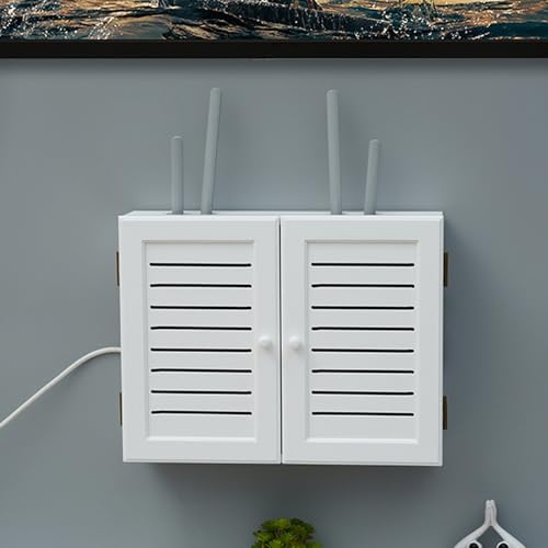 Armoire à routeur décorative WiFi - Boîte de rangement murale pour modem et gestion des câbles - Blanc élégant - Pour décoration d'intérieur