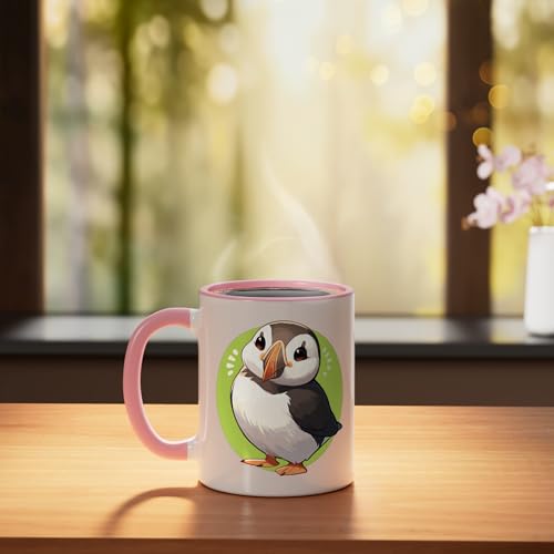 Taza cerámica Puffins Puffin rosa/blanca 11 oz miniatura 3