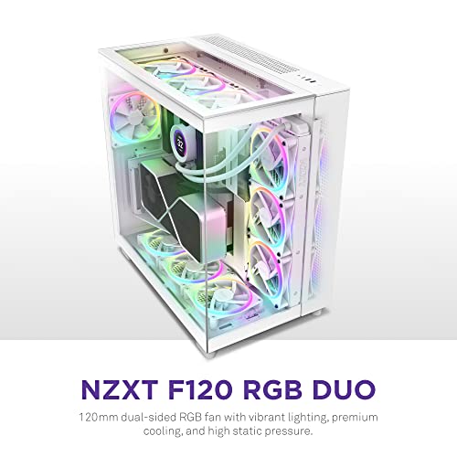 Image of NZXT F120 RGB Duo - 120mm Dual-Sided RGB PC Case Fan - White | 120mm dual-sided RGB fan with 20 addressable LEDs. Balanced airflow and static pressure, CAM-synced lighting.