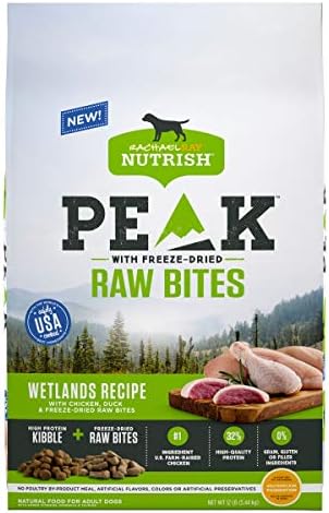 Rachael Ray Nutrish PEAK Natural Dry Dog Food with Freeze Dried Raw Bites, Wetlands Recipe with Chicken & Duck, 12 Pounds, Grain Free