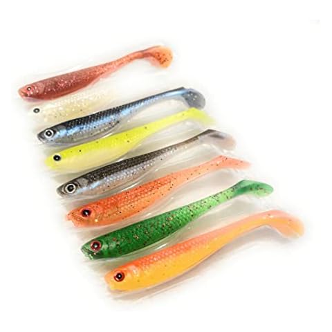 Cannapina Artificial Fishing Bait, T Tail Soft Fishing Lure, Plastic Worms Bait, Bionic Soft Silicone Bait Lure for Freshwater, Saltwater Multi Color X8 Shads Cover