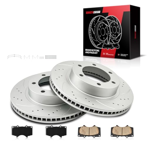 Torchbeam Front Brake Pads and Rotors Kit Replacement for 2005-2021 Toyota Tacoma, 318.8 mm 12.56'' Front Drilled and Slotted Rotors and Ceramic Brake Pads, 31327 D976