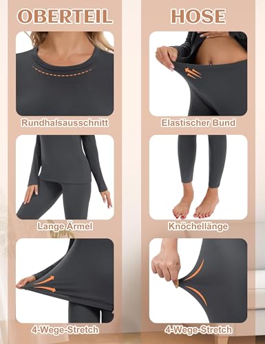 DDOBB Thermounterwäsche Damen Warm Skiunterwäsche thermoshirt und Thermo Leggings Set Winter Unterwäsche Funktionsunterwäsche