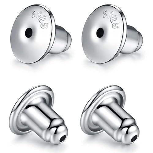 Catinee Locking Earring Backs for Studs,14k Plated White Gold Earrings Back for Studs Secure,Hypoallergenic Earring Back Apply to Earring Backs for Droopy Ears(4pcs/2pair)