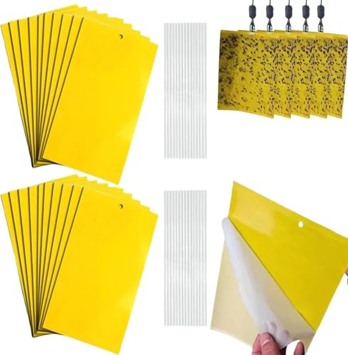 40 Piezas Trampas Adhesivas para Moscas, 20x15cm Ideal para Proteger de Huertos y Plantas Ornamentales, Papeles Pegajosos Amarillos Trampas de Moscas para pulgones, Mineros de Hojas, Polillas etc