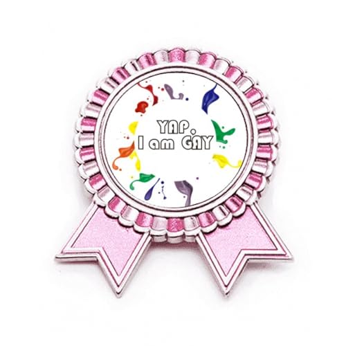 Broche drapeau arc-en-ciel LGBT Yap I Am accessoire métal rose taille M