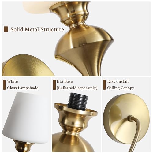 Image of LASENCHOO Modern Gold Wall Sconce, 1-Pack Antique Brass Wall Light Fixtures with Glass Shade, Vintage Sconces Wall Lighting Single Wall Mounted Lamp for Bedroom Living Room Bathroom Vanity Light