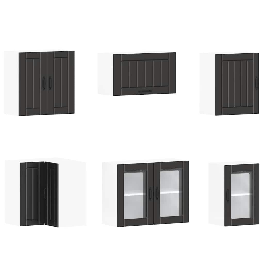 11-TLG. Küchenschrank-Set Lucca, Moderne Küchenzeile mit Eckunterschrank und Hängeschränken, Großzügiges Stauraumangebot für Küchenutensilien, Robuster Holzwerkstoff, Schwarz