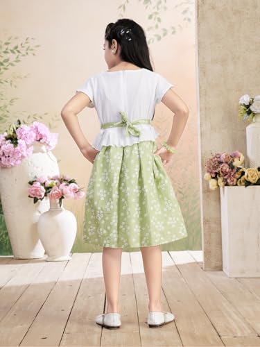 Image of Aarika Girls Blue Colour Floral Print Cotton Blend Frock