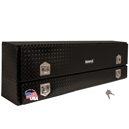 Buyers Products 1725660 Black Diamond Tread Aluminum Contractor Truck Tool Box – 2-Tier Storage, 96 x 21 x 13.2 in, Flip-Up Door with Gas Shocks, Weather-Resistant, No-Drill Install – Made in USA