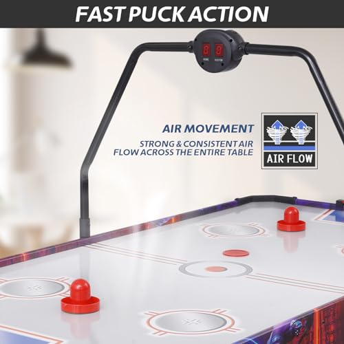 RAYKEEP 54" Air Hockey Table, Indoor Hockey Game Table for Adults and Kids, Arcade Gaming Sets w/2 Pucks, 2 Pushers, Digital LED Scoreboard, Powerful 12V Motor for Game Room, Home, Office